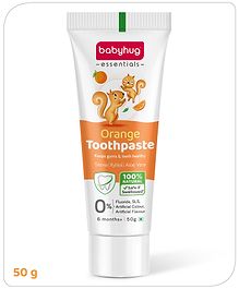 Babyhug Orange Flavoured Toothpaste for Ages 6 Months+ |100% Natural Ingredients Fluoride Free No SLS/SLES- 50 g