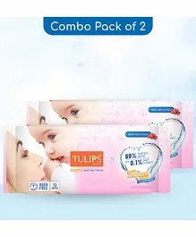 Tulips Sensitive Baby Wet Wipes 99% Purified Water Pack of 2 - 72 Pieces each