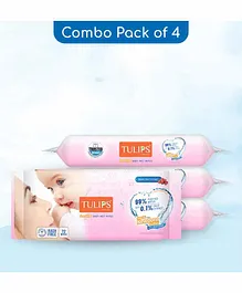Tulips Sensitive Baby Wet Wipes 99% Purified Water Pack of 4 - 72 Pieces each