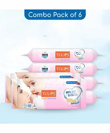 Tulips Sensitive Baby Wet Wipes 99% Purified Water Pack of 6 - 72 Pieces each