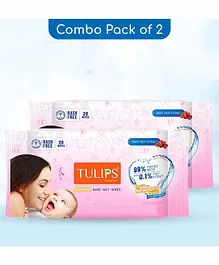 Tulips Sensitive Baby Wet Wipes 99% Purified Water Pack of 2 - 20 Pieces each