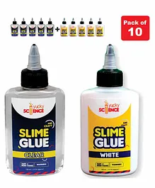  Yucky Science Slime Glue Clear & White Bottles Pack of 10 - 100 ml each