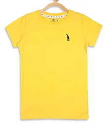 Blue Giraffe Half Sleeves Solid Color T-Shirt - Yellow