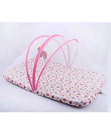 Blooming Buds Mattress with Zippered Mosquito Net Strawberry Print - Pink
