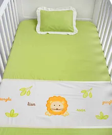 Blooming Buds Cotton Cot Sheet and Pillow Cover Animal Embroidery - Green