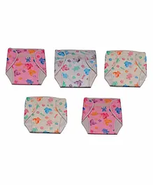 Chirsh Cloth Diaper Teddy Print Pack of 5 - Pink White