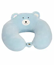 EZ Life U Shape Soft Cotton Felt Memory Foam Neck Support & Travel Pillow Bear Design - Blue