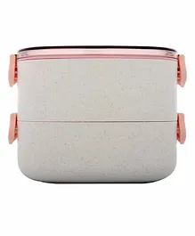 EZ Life 2 Tier Bamboo Fibre Lunch Box With Spoon & Fork - Pink White