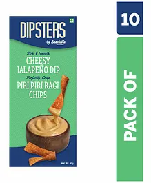Snackible Dipsters Ragi Chips with Cheesy Jalepeno Peri Peri  Dip Pack of 10 - 50 gm Each