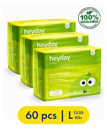 Heyday Natural & Organic Large Baby Diapers Pack of 3 - 60 Pieces