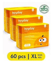 Heyday Natural & Organic Extra Large Baby Diapers Pack of 3 - 60 Pieces