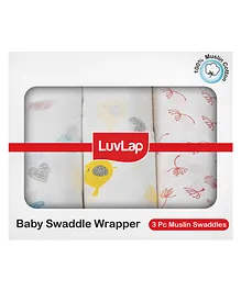 LuvLap 100% Muslin Cotton Baby Swaddle Wrappers Bird  Print - White Pink