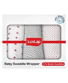 LuvLap 100% Muslin Cotton Baby Swaddle Wrappers Dot Print - White Grey  