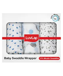 LuvLap 100% Muslin Cotton Baby Swaddle Wrappers Star & Balloon  Print - White  