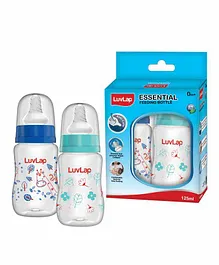 LuvLap Feeding Bottle with Silicone Nipple Blue Green Pack of 2 - 125 ml Each