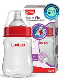 LuvLap Feeding Bottle with Silicone Nipple White Red - 150 ml