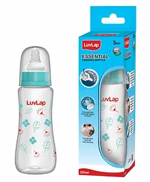 LuvLap Feeding Bottle with Silicone Nipple Floral Print Blue - 250 ml