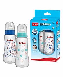 LuvLap Feeding Bottle with Silicone Nipple Blue Green Pack of 2 - 250 ml Each