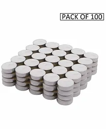 LOF Smokeless Round Shaped Long Burning T-Light Candles White - Pack of 100 