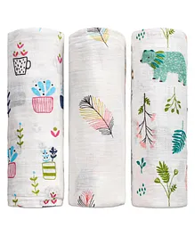 Zoe Premium Organic Muslin Cotton  2 Layer Multipurpose Wrapper Forest Print Pack of 3 - Multicolor