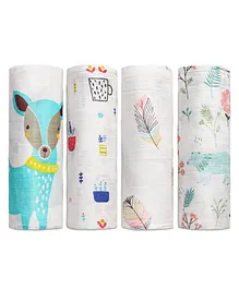 Zoe Premium Organic Muslin Cotton 2 Layer Multipurpose Wrapper Forest Print Pack of 4 - Multicolor