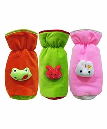 Brandonn Velvet Shearing Soft Bottle Cover With Motif Red Green Pink Pack of 3 - Fits up to 250 ml
