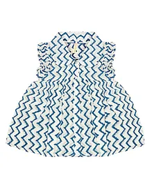 Ikeda Designs Zigzag Block Print Sleeveless Top With Ruffles - White