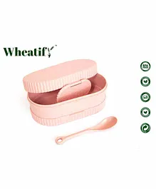 Wheatify Glimmer Wheat Straw Oval Lunch Box with Spoon - Pink
