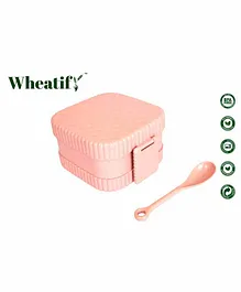 Wheatify Glimmer Square Lunch Box with Spoon - Peach