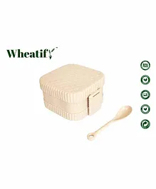 Wheatify Glimmer Square Lunch Box with Spoon - Beige