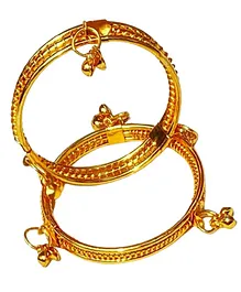 Akinos Kids Gold Pleated Bangles - Golden