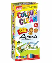 Ankit Toys Activity Colour and Clean Solo Pack Animals Reusable Jumbo Flash Cards Coloring Kit Set of 12 - Multicolour