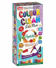 Ankit Toys Activity Colour and Clean Solo Pack Vegetables Reusable Jumbo Flash Cards Coloring Kit Set of 12 - Multicolour