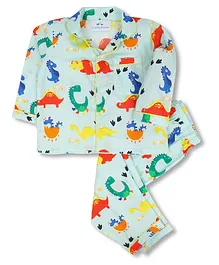Knitting Doodles Full Sleeves Dinosaurs Print Night Suit - Multicolor