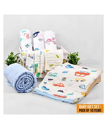 Mom's Home 10 Piece Muslin Baby Gift Set - Blue White