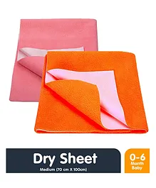 Mom's Home Bed Protector Dry Sheet Medium Size Pink & Orange - Pack of 2 