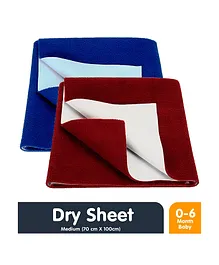 Mom's Home Bed Protector Dry Sheet Medium Size Blue & Maroon - Pack of 2 