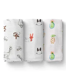 Mom's Home Cotton Soft Baby Muslin Swaddle Multi Print Pack of 3 - Multicolor