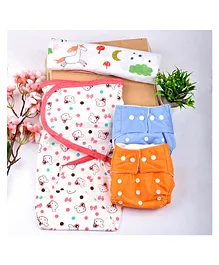 Mom's Home Reusable Pocket Diapers With 2 Swaddle Wraps Pack of 2 - Multicolor