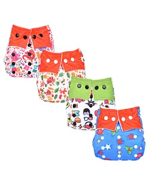Mom's Home Reusable Pocket Diapers With 4 Inserts Pack of 4 - Multicolor