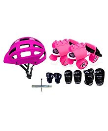 Jaspo Junior Pro Adjustable Roller Skates Combo - Pink