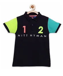 Cherry Crumble By Nitt Hyman Half Sleeves Number Patch Detailing Polo Tee - Navy Blue & Green
