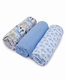 Kicks & Crawl Muslin Swaddle Wrappers Pack of 3 - Blue