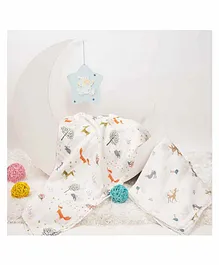 Kicks & Crawl Cotton Swaddles Fun in Forest Print Pack of 2 - White