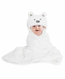 Kicks & Crawl Hooded Fur Baby Blanket - White