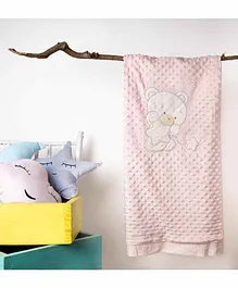 Kicks & Crawl Dual Sided Baby Blanket Teddy Embroidery - Pink