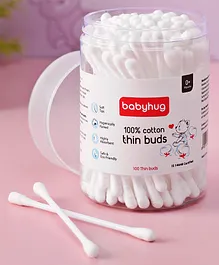 Babyhug Thin Cotton Buds with Ear Drum Protection - 100 Pieces