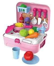 Fiddlerz 2 in 1 Kitchen Play Set in Suitcase Carry Case with Light & Sound Pink - 24 Pieces