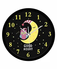 WENS Non-Ticking Silent Wall Clock Good Night Moon & Owl Print - Black
