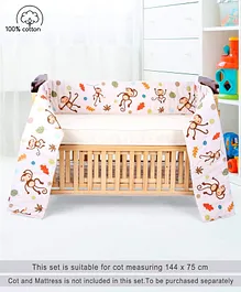 Babyhug 100% Cotton Cot Bumper Monkey Print Large - Multicolor (Cot not Included)